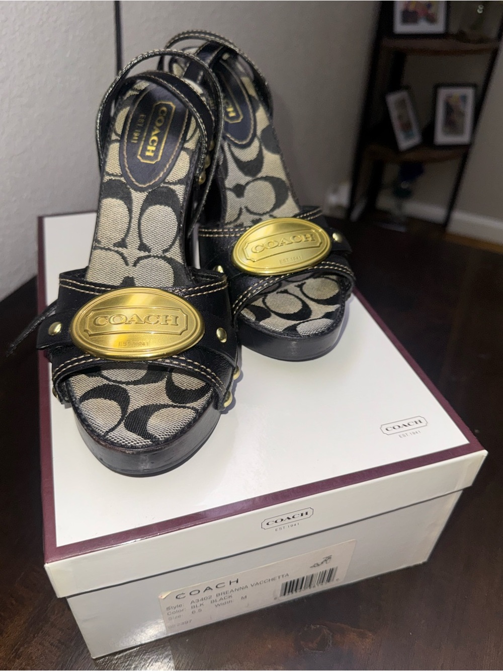 Coach Black and Gold Signature Platform Heels